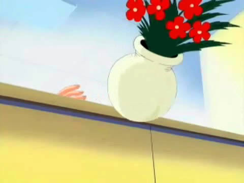 vase anime aura сталкивают вазу с цветами на проходящего внизу