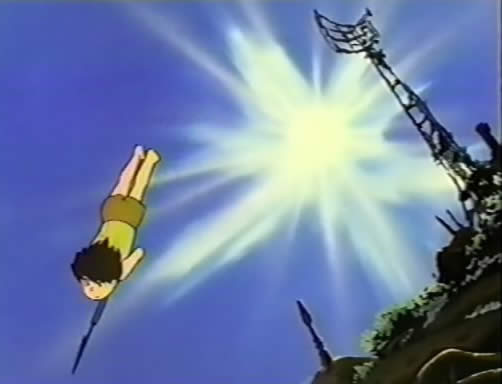 anime Future Boy Conan аниме Конан кадр 2 прыгает в море со штыком за рыбой