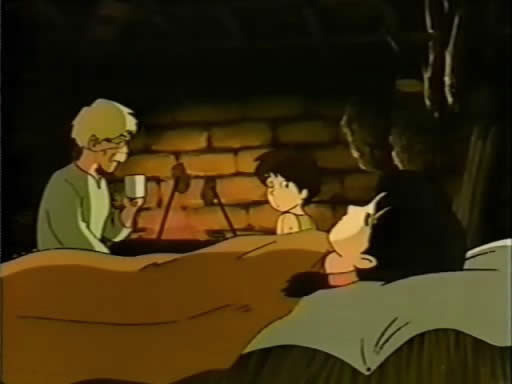 anime Future Boy Conan 04 дедушка, Конан и Лана - аниме кадр из японского анимационного сериала 1978 года
