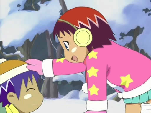 anime Jungle Guu 09 snow Мари заботится, надевая ему шапку - аниме зима 