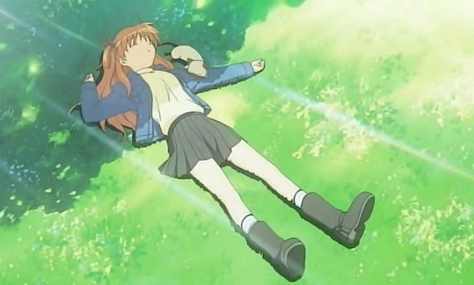 anime Kanon 2006 Makoto sleep on natur