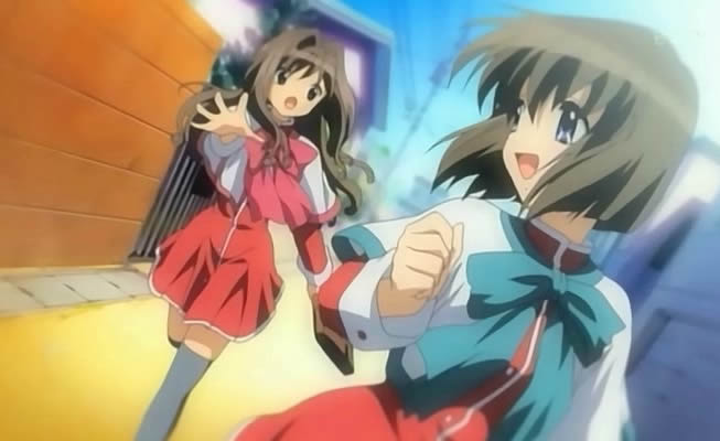 anime Kanon 2006 - Шиори с сестрой бегут по улице