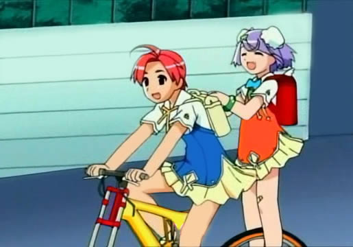 anime Popotan 02 to cycle to school аниме Попотан - девчонки едут на велике в школу