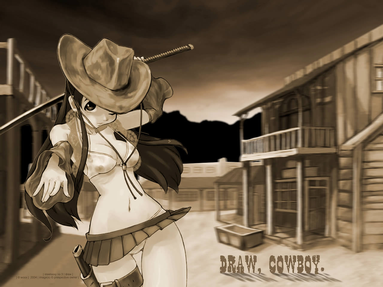 anime girl - draw, cowboy