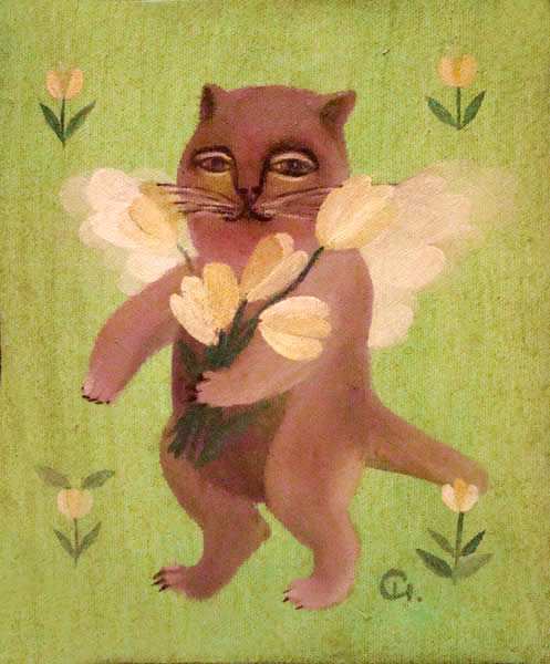 cat angel with flowers