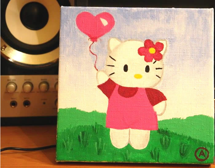 promo dj cat рисунок котёнка с шариком-сердечком и цветком на голове